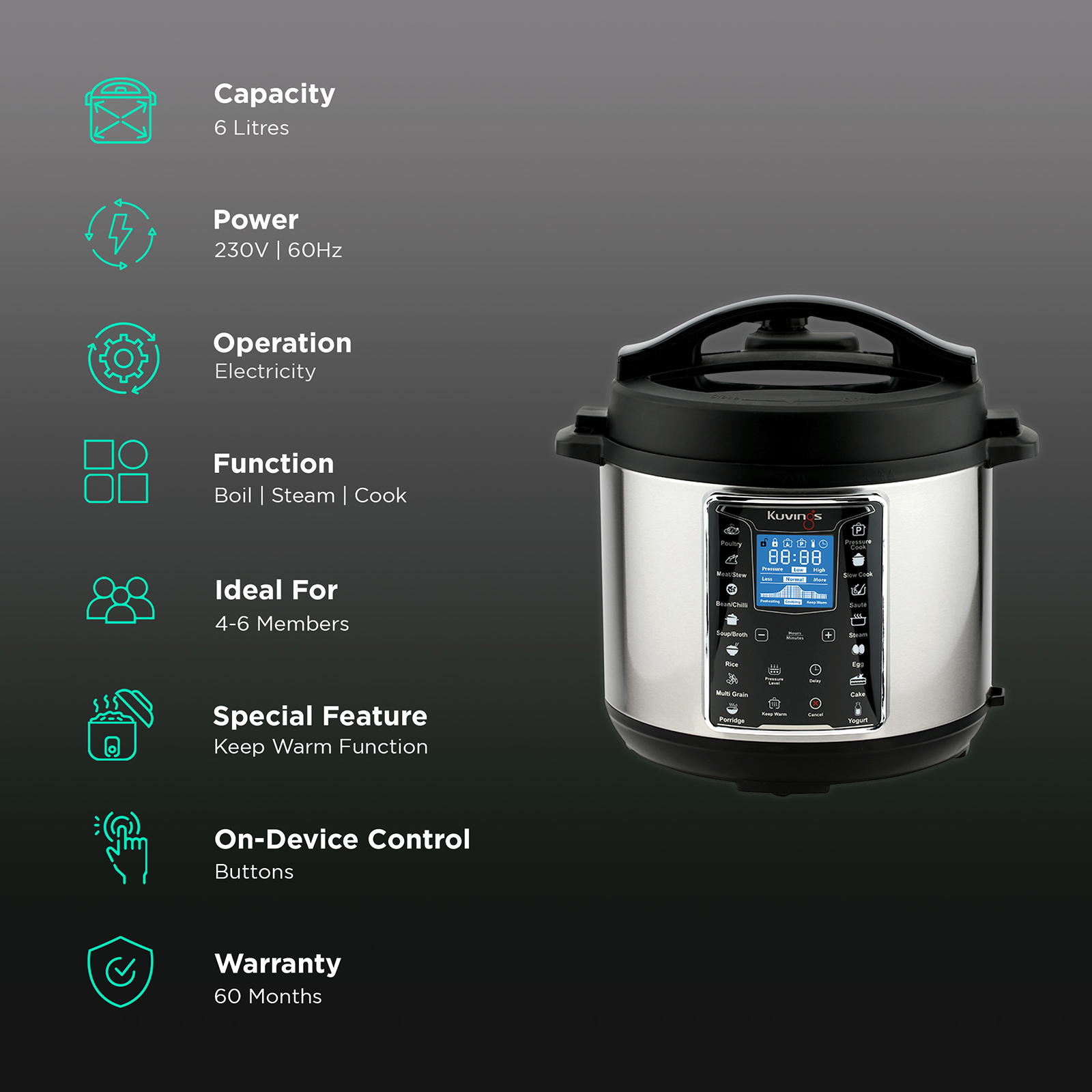 Buy Kuvings 6 Litre Electric Multi Pot Cooker with Touch Panel